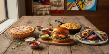 Diverse American dishes showcasing culinary evolution and historical influences.
