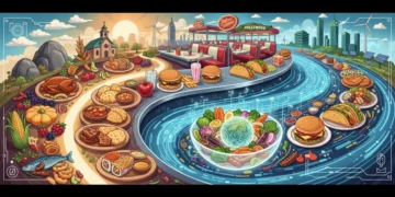 Timeline of American culinary evolution with diverse dishes