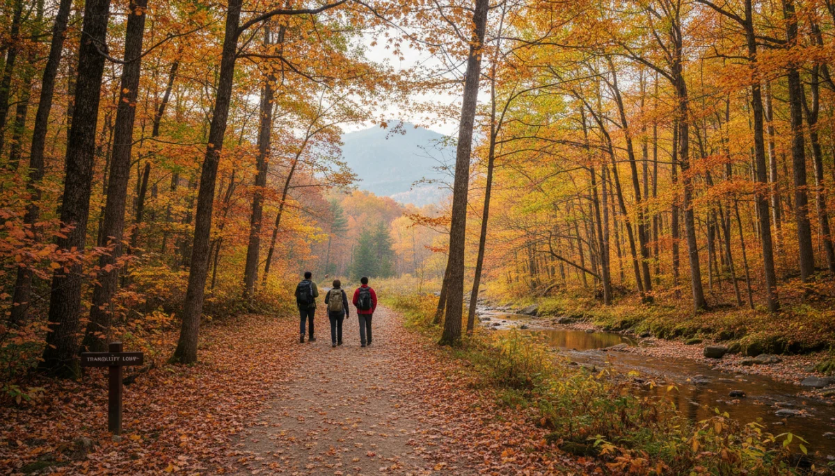 Quiet national park trail during autumn, ideal for off-peak travel