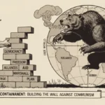 Cold War's Early Years: US Containment Strategies by 1960 Uncle Sam building a defense wall against a Soviet bear, symbolizing Cold War containment