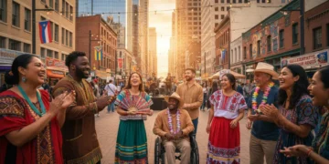 Diverse Americans celebrating cultural heritage and unity