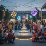 American Holidays: 3 New Traditions by 2026 Diverse community celebrating new American holiday traditions outdoors with modern decorations.