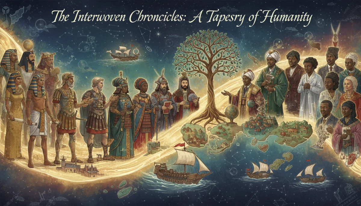 Diverse historical figures integrated into a single timeline