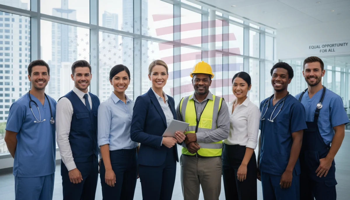 Diverse group of professionals in an integrated workplace setting