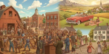 Illustration of historical American traditions being revived