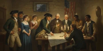 Illustration of forgotten revolutionary war heroes planning strategy