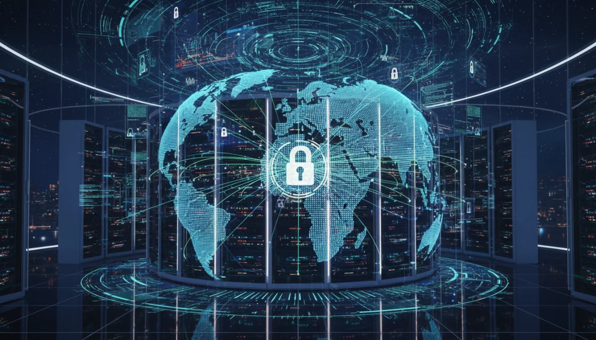 Global digital services network with data flow, representing regulatory challenges.