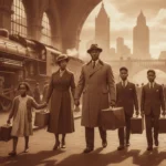 The Great Migration's Unseen Influence: Reshaping US Cities African American family arriving in Northern city during Great Migration