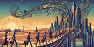 Illustration of the Great Migration's journey and cultural influence