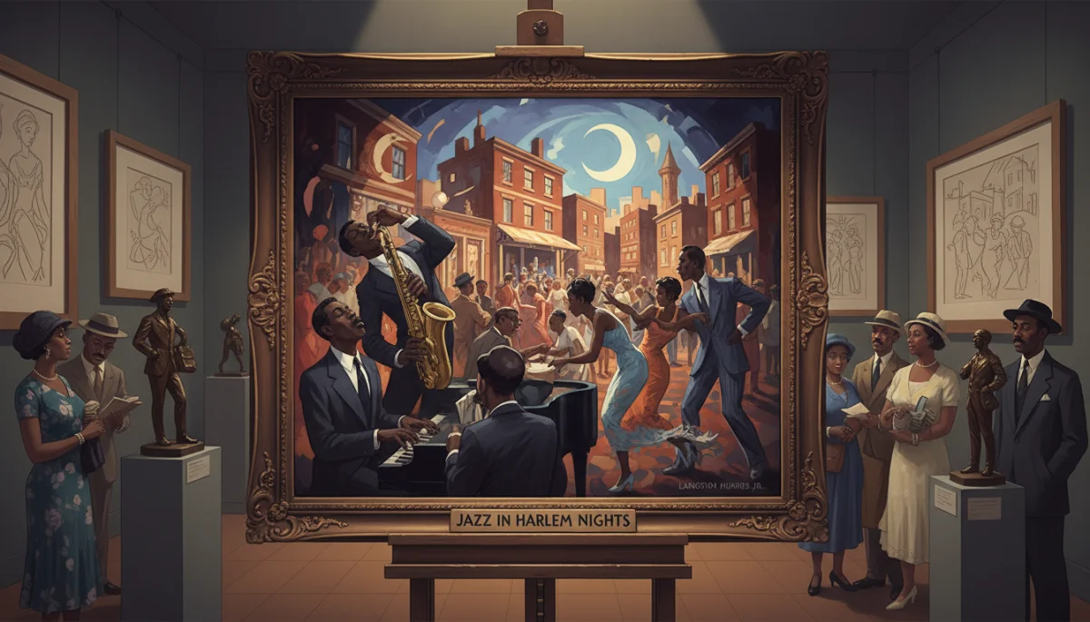 Harlem Renaissance artwork depicting community and cultural vibrancy