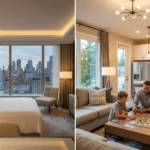 Hotels vs. Vacation Rentals for 2026: A 3-Point U.S. Analysis Modern hotel room versus spacious vacation rental living area