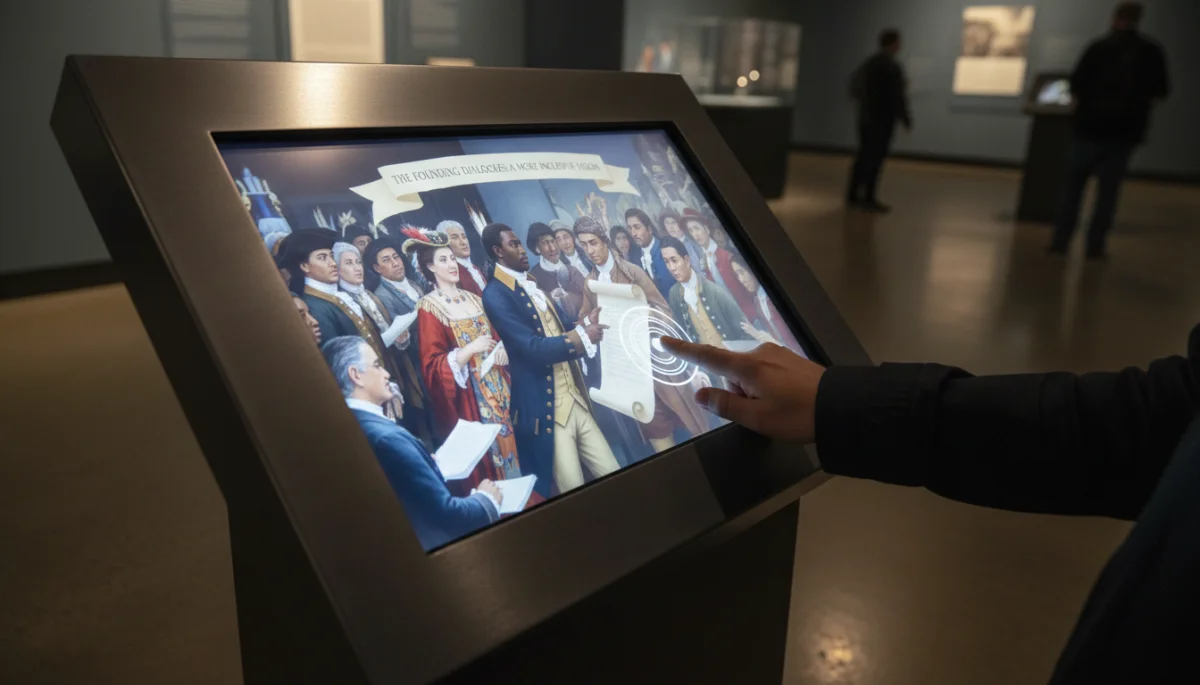 Interactive digital display showcasing diverse American historical figures