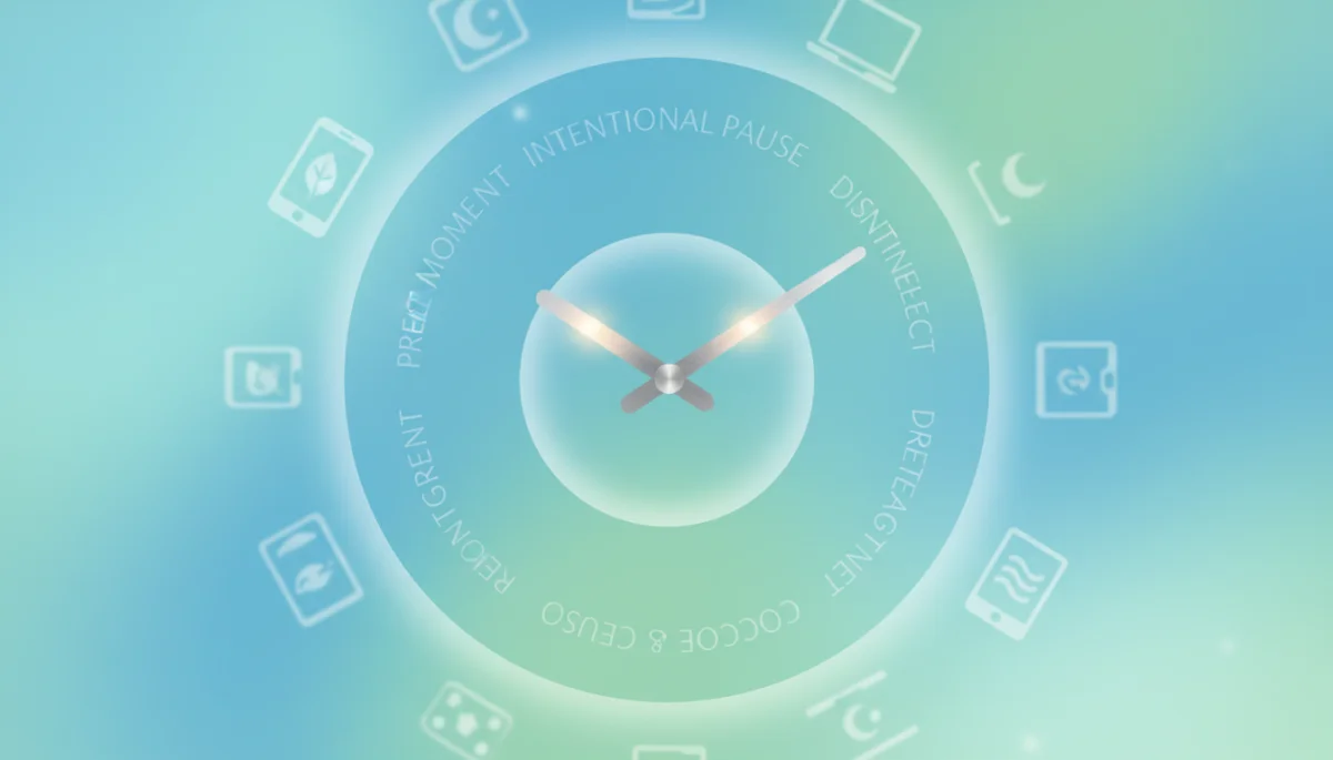 Mindful technology use illustration, balancing screen time and real life