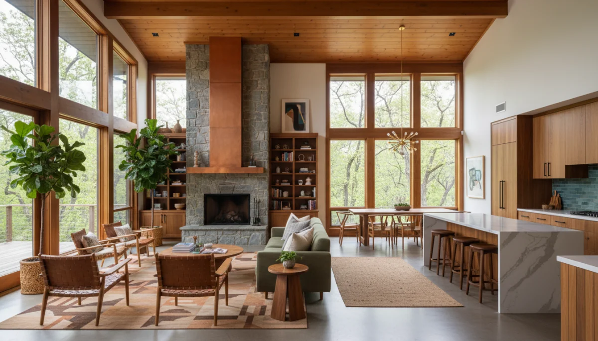 Modern American home interior with blended architectural elements