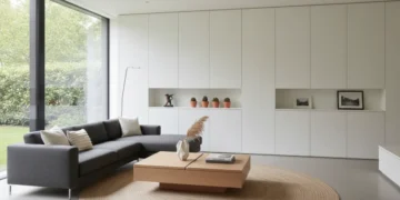 Modern minimalist living room with hidden storage