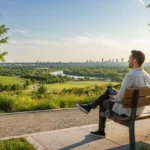 2026 Digital Detox Guide: Healthier Tech Use in the US Person enjoying nature with phone off, promoting digital detox in the US