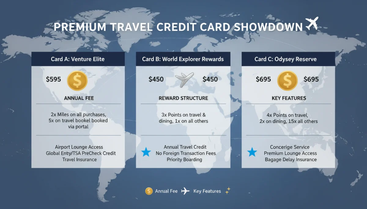 Infographic comparing features of premium travel credit cards