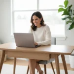Reimagining Work-Life Balance: 4 Strategies for US Professionals Professional woman achieving work life balance in modern home office