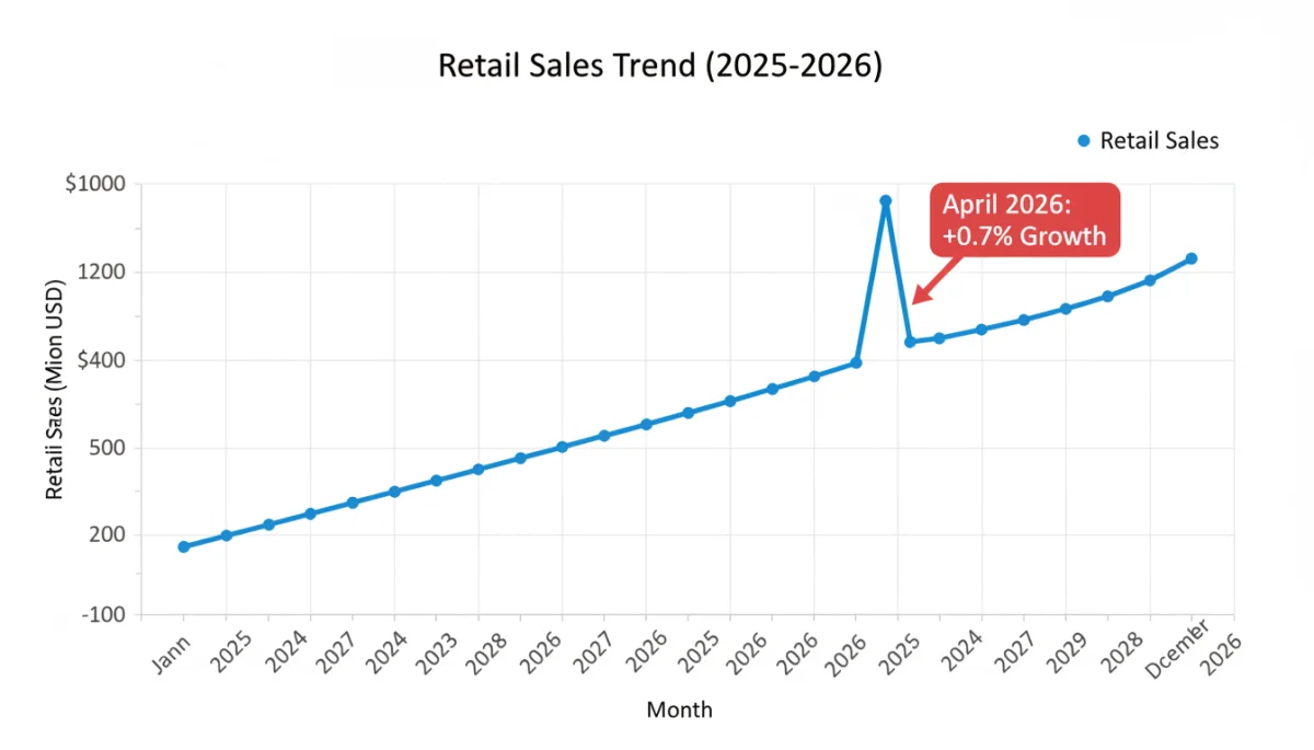 Graph showing a 0.7% increase in US retail sales for April 2026.