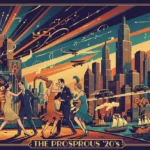 Roaring Twenties: Economic Policies Fueling Pre-1929 Growth Illustration of 1920s economic prosperity with flapper, jazz, and factory elements