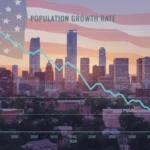 Census Bureau: US Population Growth Slows to 0.4% Annually Graph depicting slowing US population growth with a subtle American flag background.