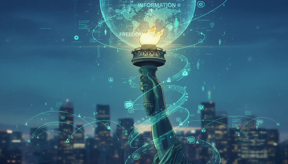 Statue of Liberty's torch and digital symbolism