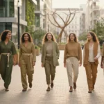 Sustainable Fashion 2026: 7 Eco-Friendly US Brands Stylish individuals showcasing sustainable fashion in an urban environment, promoting eco-friendly choices.