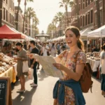 Maximizing Free Stopovers: Add an Extra U.S. Trip Day 2026 Traveler exploring a vibrant street market during a U.S. stopover.