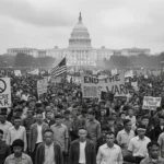 Vietnam War Protests: Shifting US Public Opinion by 1975 Massive anti-Vietnam War protest in Washington D.C., highlighting widespread public dissent.