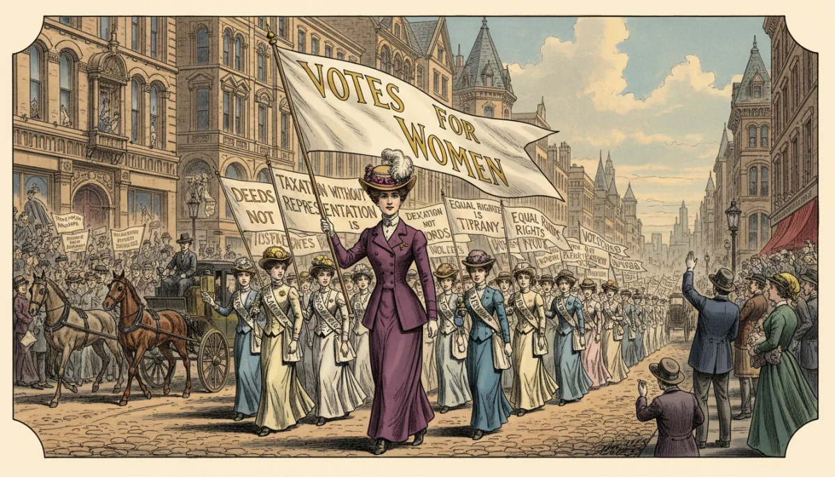 Suffragette leading a march for women's voting rights