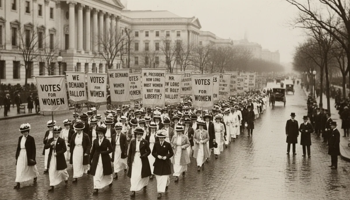 Women's suffrage movement demonstration during the Progressive Era